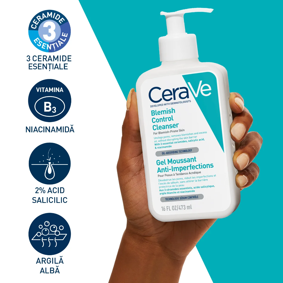 Gel de curatare spumant anti-imperfectiuni pentru ten cu tendinta acneica, 473ml, CeraVe