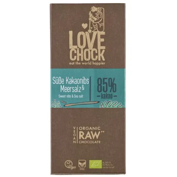 Ciocolata raw vegana cu sare de mare, 70g, Lovechock