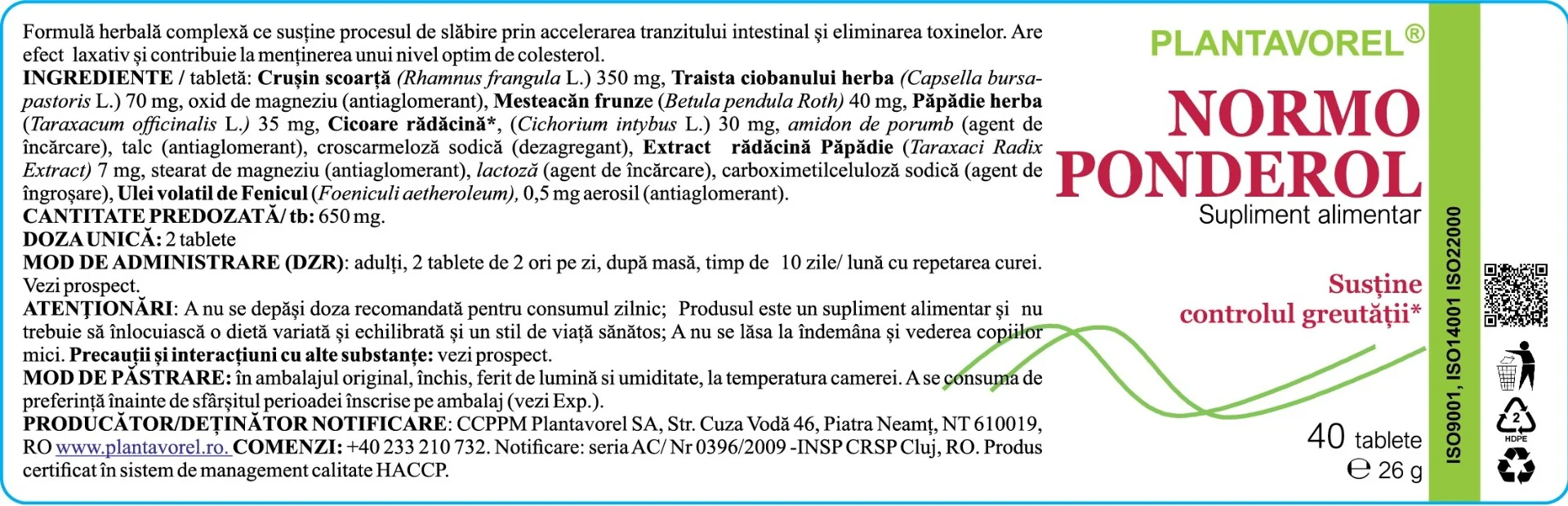 Normoponderol V, 40 tablete, Plantavorel