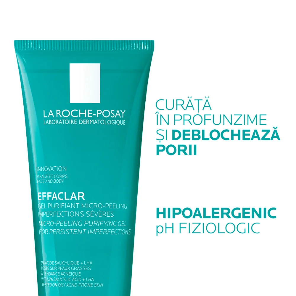 Gel de curatare micro-exfoliant fata si corp ten gras cu tendinta acneica Effaclar, 200ml, La Roche-Posay