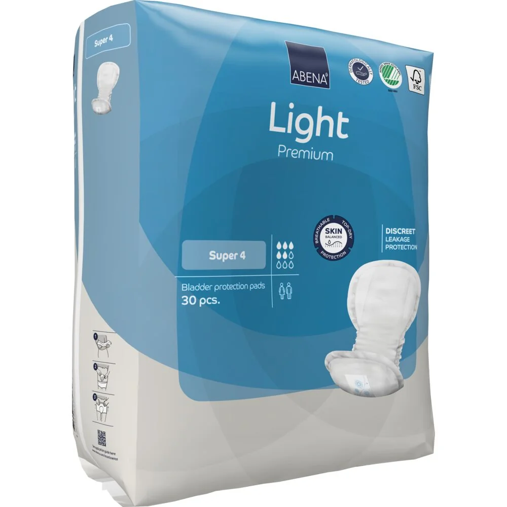 Absorbante anatomice pentru incontinenta moderata Premium Light Super 4 cu absorbtie 850ml, 30 bucati, Abena