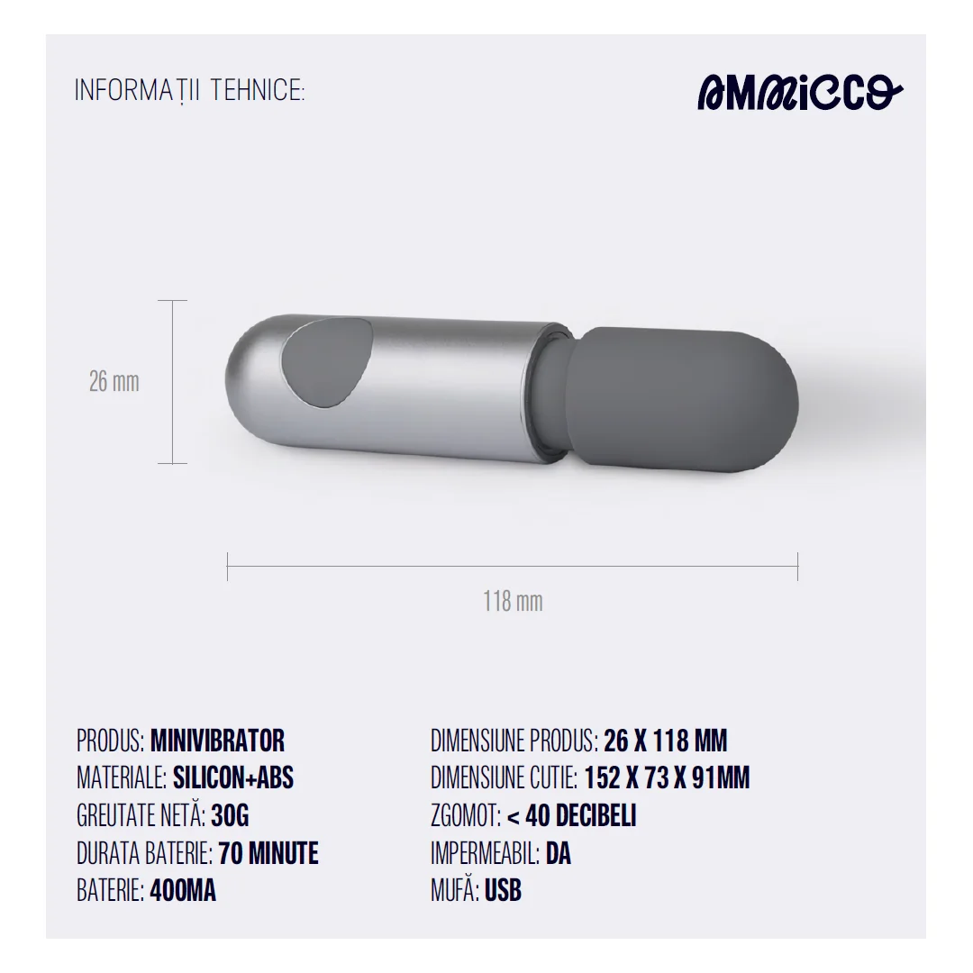 Mini vibrator cu 10 moduri de vibratie si mod silentios Future Pleasure, 1 bucata, Ammicco