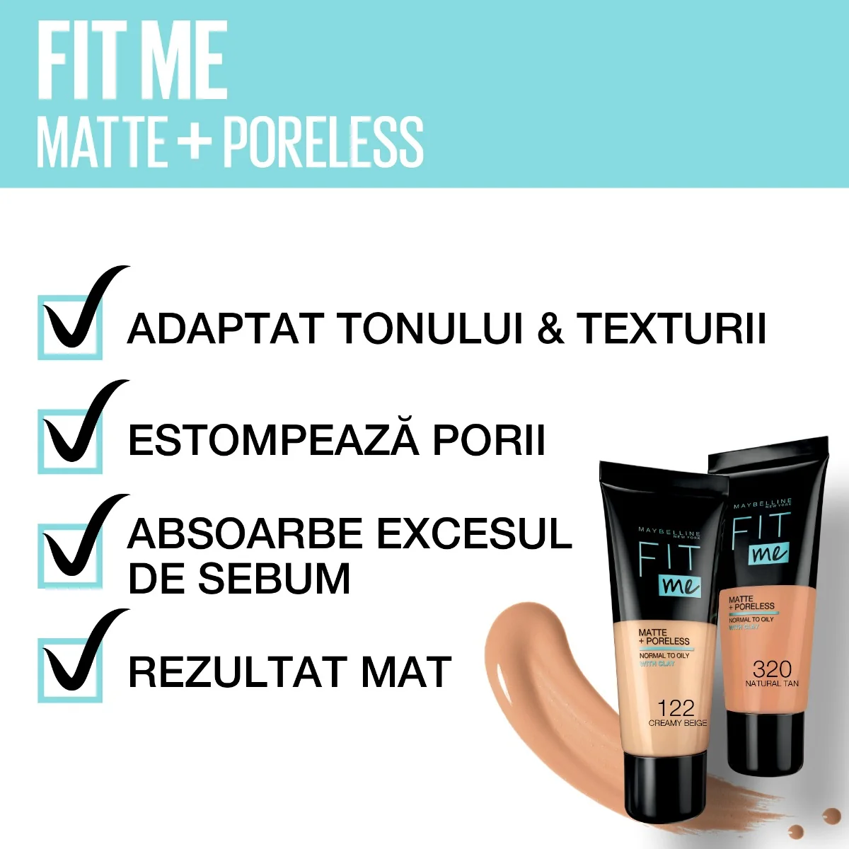 Fond de ten Matte & Poreless 100 Warm Ivory Fit Me, 30ml, Maybelline