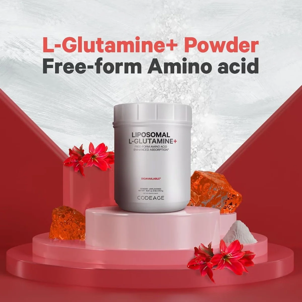 L-Glutamina Lipozomala pentru sustinerea sanatatii musculare si digestive, 472.5g, CodeAge 