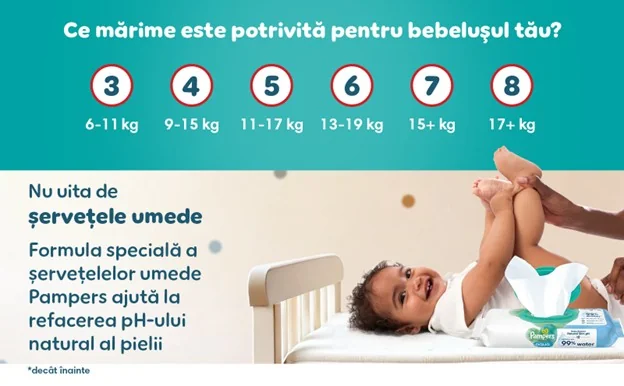 Ghid Pampers pentru alegerea mÄrimii potrivite a scutecelor, de la mÄrimea 3 (6-11 kg) pĆ¢nÄ la mÄrimea 8 (17+ kg). Ghid Pampers pentru alegerea mÄrimii potrivite a scutecelor, de la mÄrimea 3 (6-11 kg) pĆ¢nÄ la mÄrimea 8 (17+ kg).
