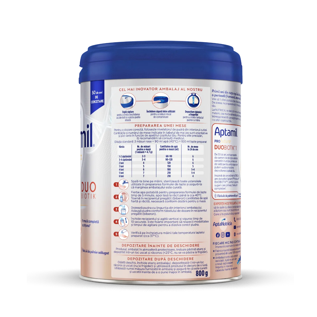 Lapte de inceput 0-6 luni PRO Futura DUO-BIOTIK 1, 800g, Aptamil