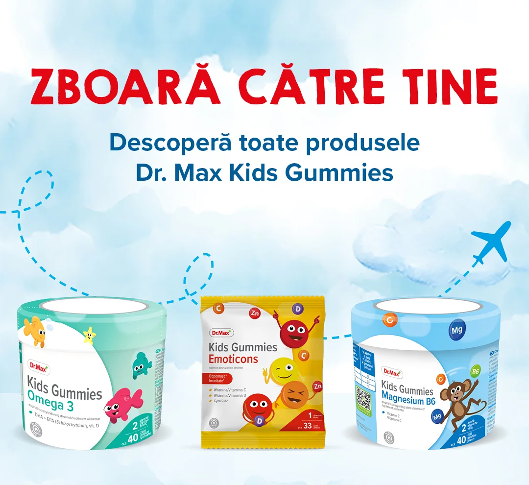 Dr. Max Jeleuri cu vitamine pentru copii zboara catre tine