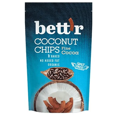 Chips de cocos cu cacao fara gluten Bio, 70g, Bettr