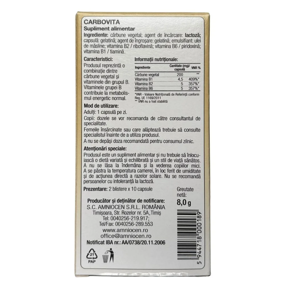 Carbovita, 20 capsule, Amniocen