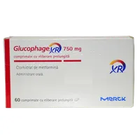 Glucophage XR 750mg, 60 comprimate cu eliberare prelungita, Merck