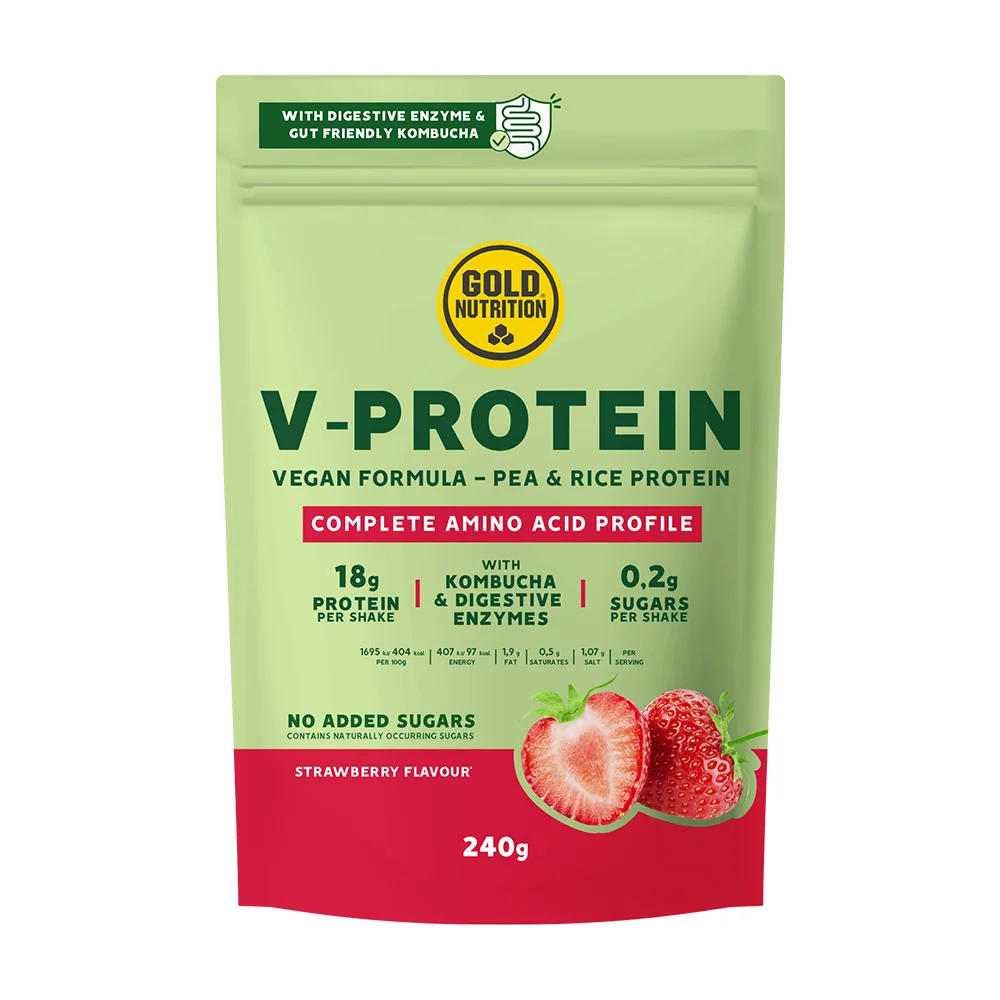 Pudra proteica V Protein cu capsuni, 240g, Gold Nutrition