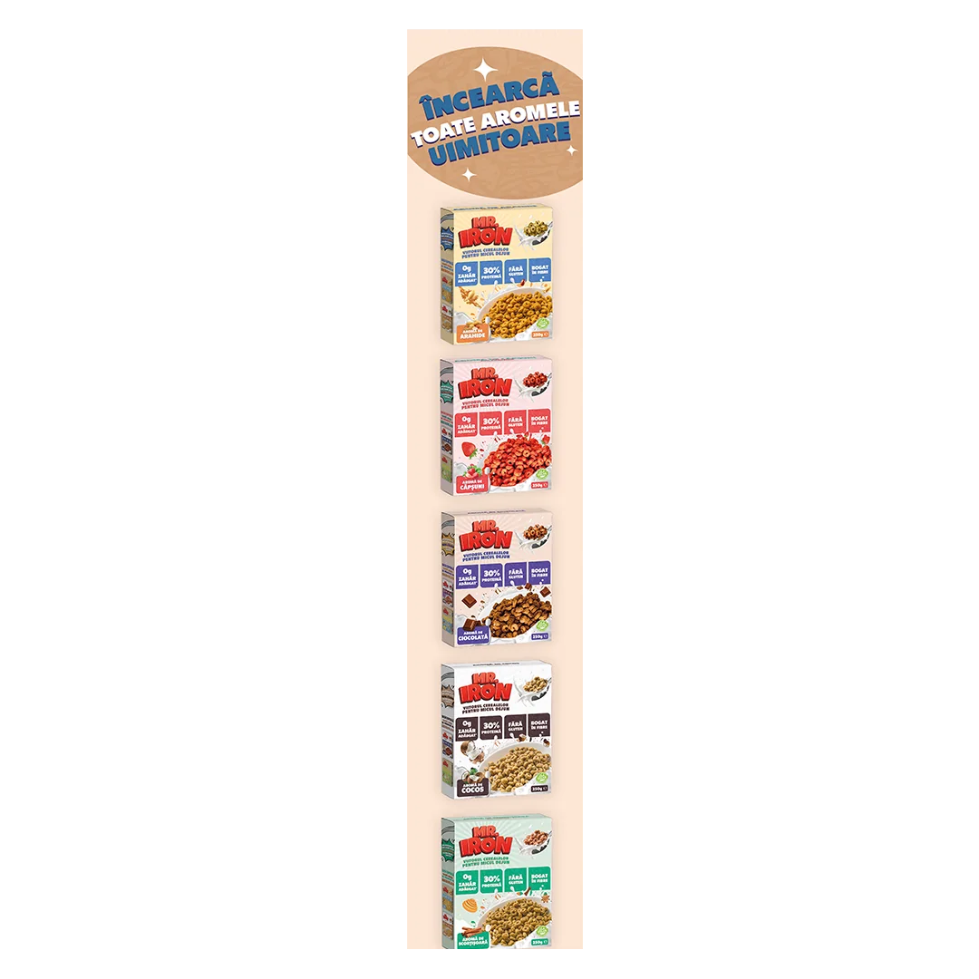 Cereale cu 30% proteina fara zahar low-carb gluten free si vegane Caramel Sarat, 250g, Mr. Iron 