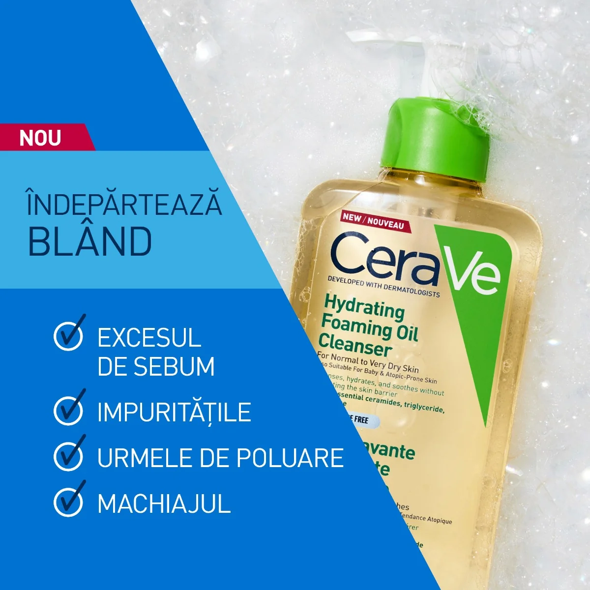 Ulei de curatare spumant si hidratant fata si corp pentru piele normala si uscata, 473ml, CeraVe