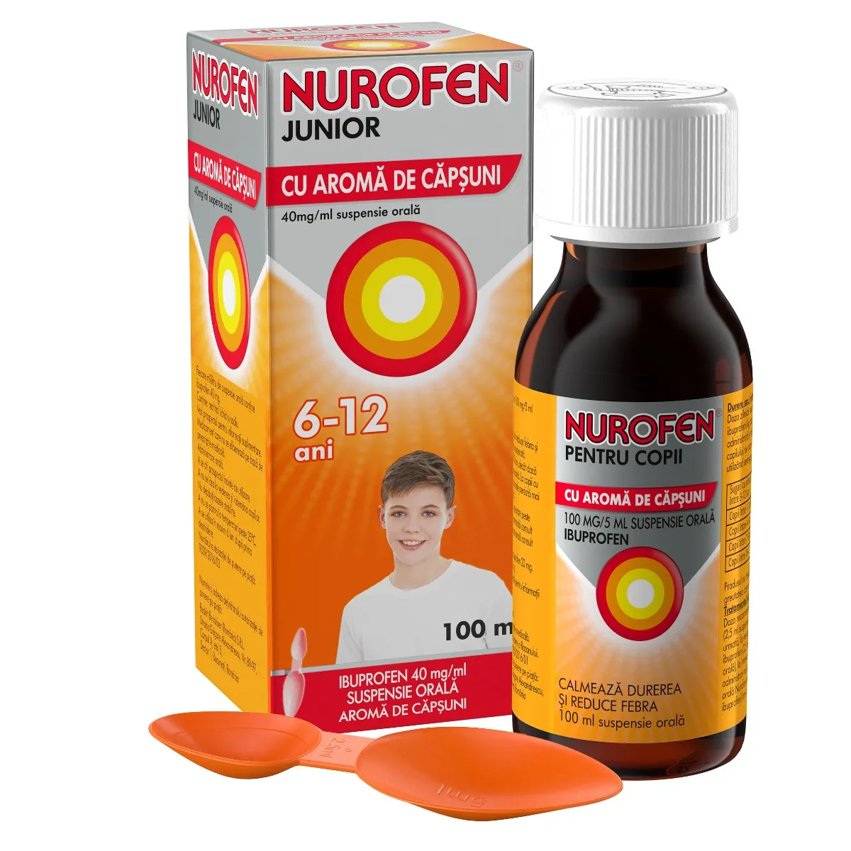 Nurofen Junior cu aroma de capsuni 6-12 ani, 100 ml, Reckitt Benckiser