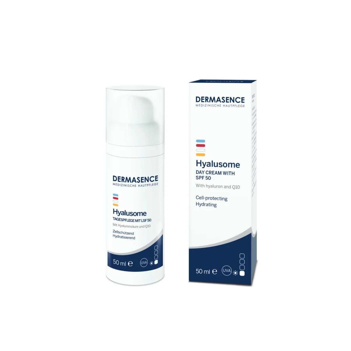 Crema de zi anti-aging cu protectie solara SPF50 pentru fata Hyalusome, 50ml, Dermasence