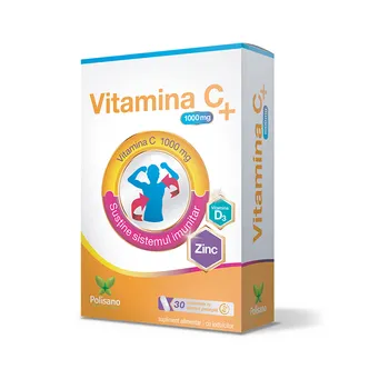 Vitamina C 1000mg + vitamina D3 si zinc, 30 comprimate, Polisano 