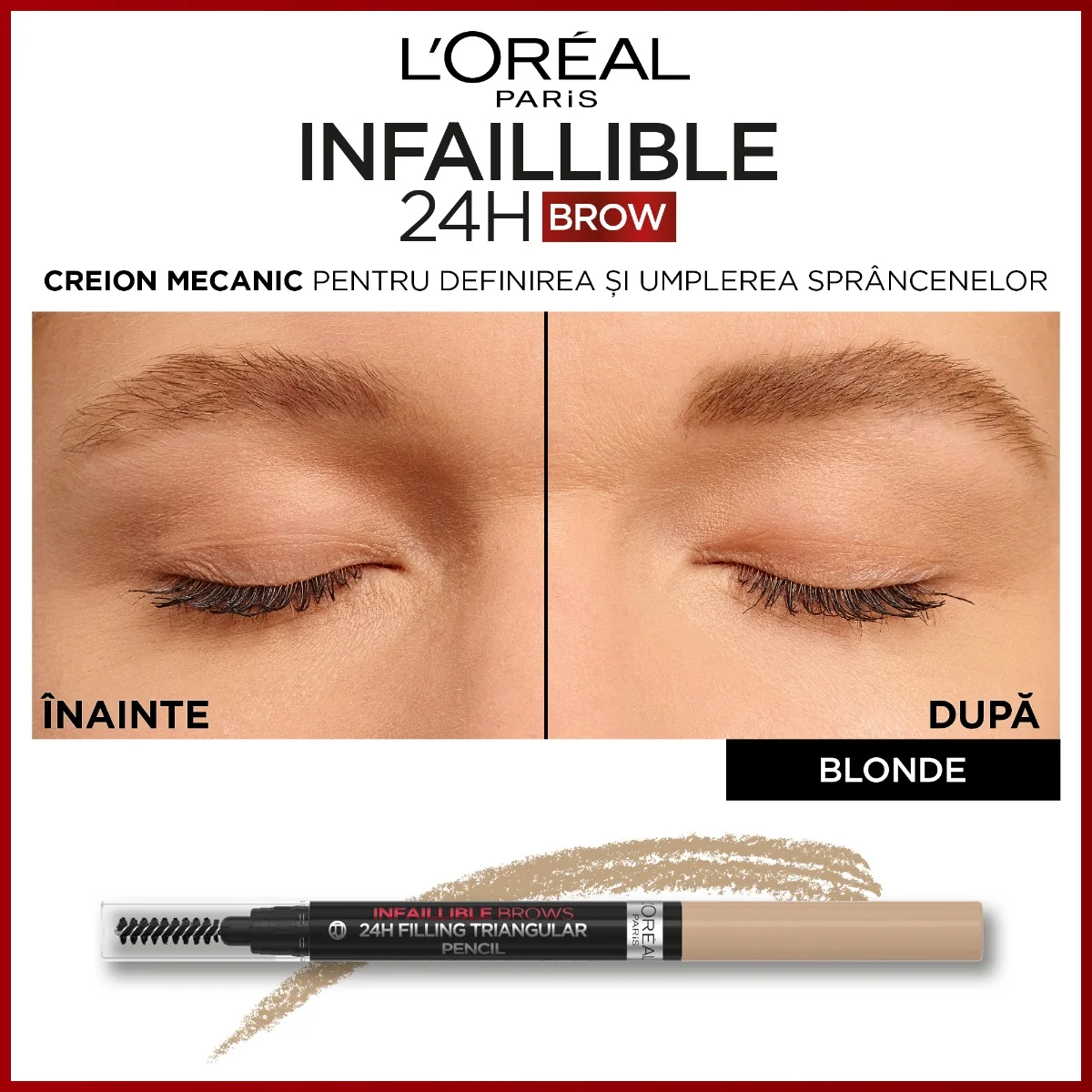 Creion de sprancene Infaillible Brows 245 Triangular 7.0 Blonde, 1ml, L'Oreal Paris