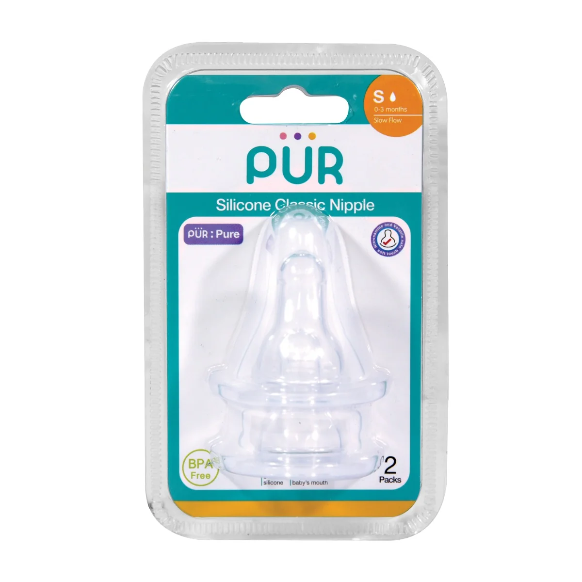 Set tetine silicon Classic marime S 0-3 luni, 2 bucati, PUR