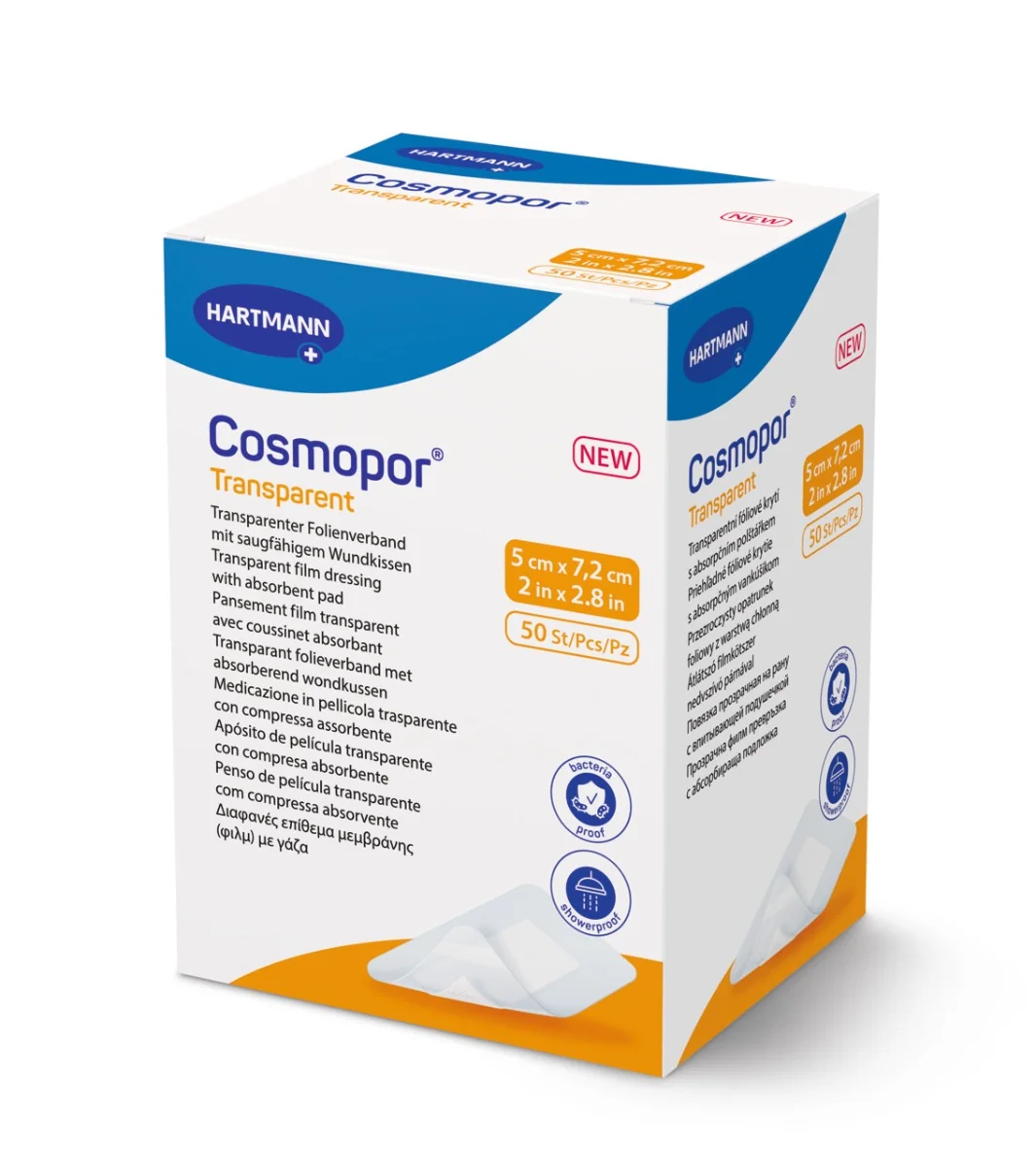Plasture transparent cu compresa sterila Cosmopor Transparent 5cm x 7,2cm, 50 bucati, Hartmann