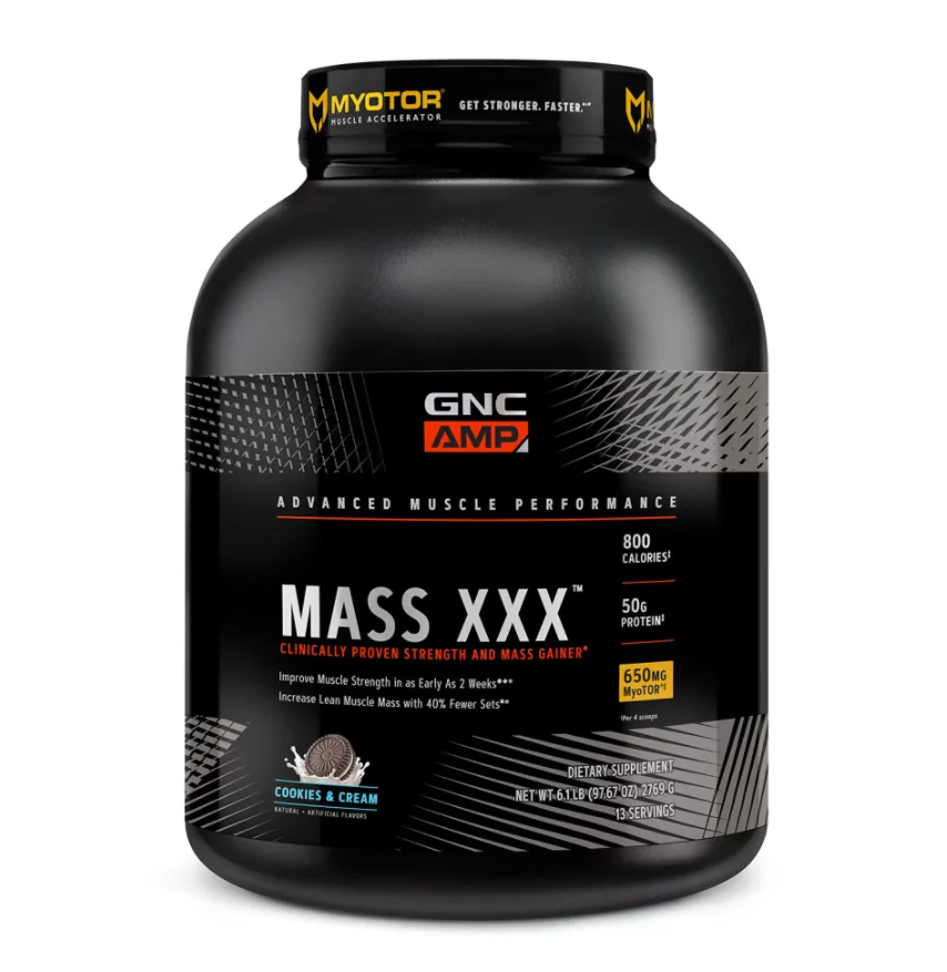 Gainer proteic cu aroma de biscuiti si frisca AMP Mass XXX, 2769g, GNC