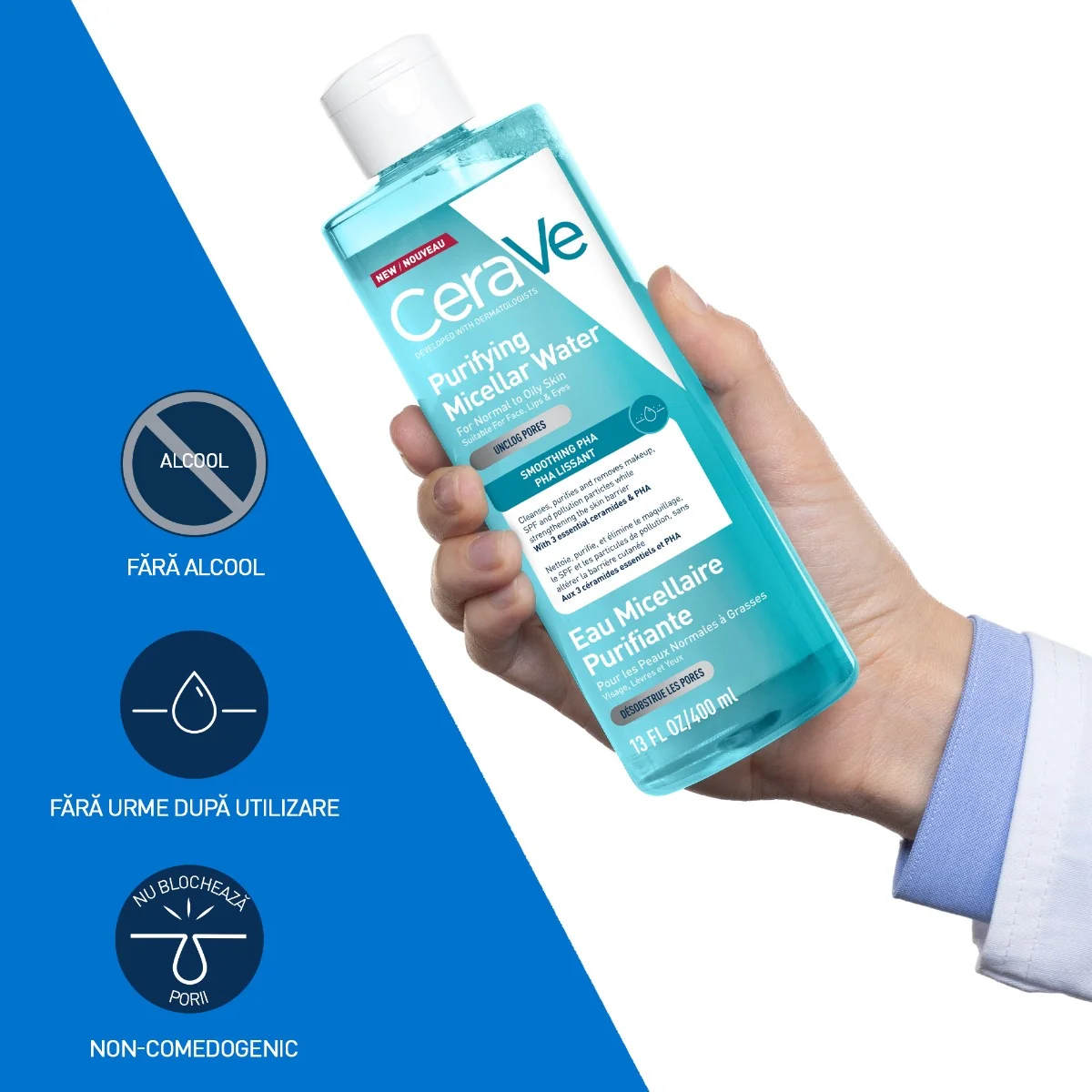 Apa micelara purifianta pentru ten normal si gras, 400ml, CeraVe