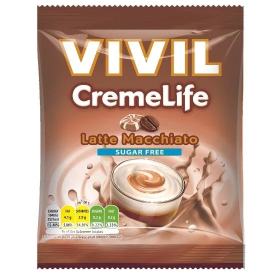 Bomboane cremoase cu aroma de latte macchiato fara zahar Creme Life, 110g, Vivil