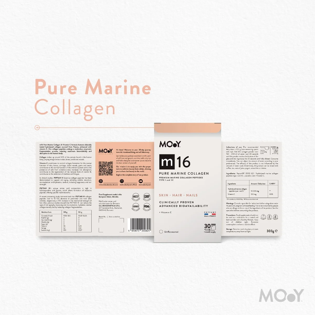 Colagen marin pur cu vitamina C M16, 303g, Molecules of Youth