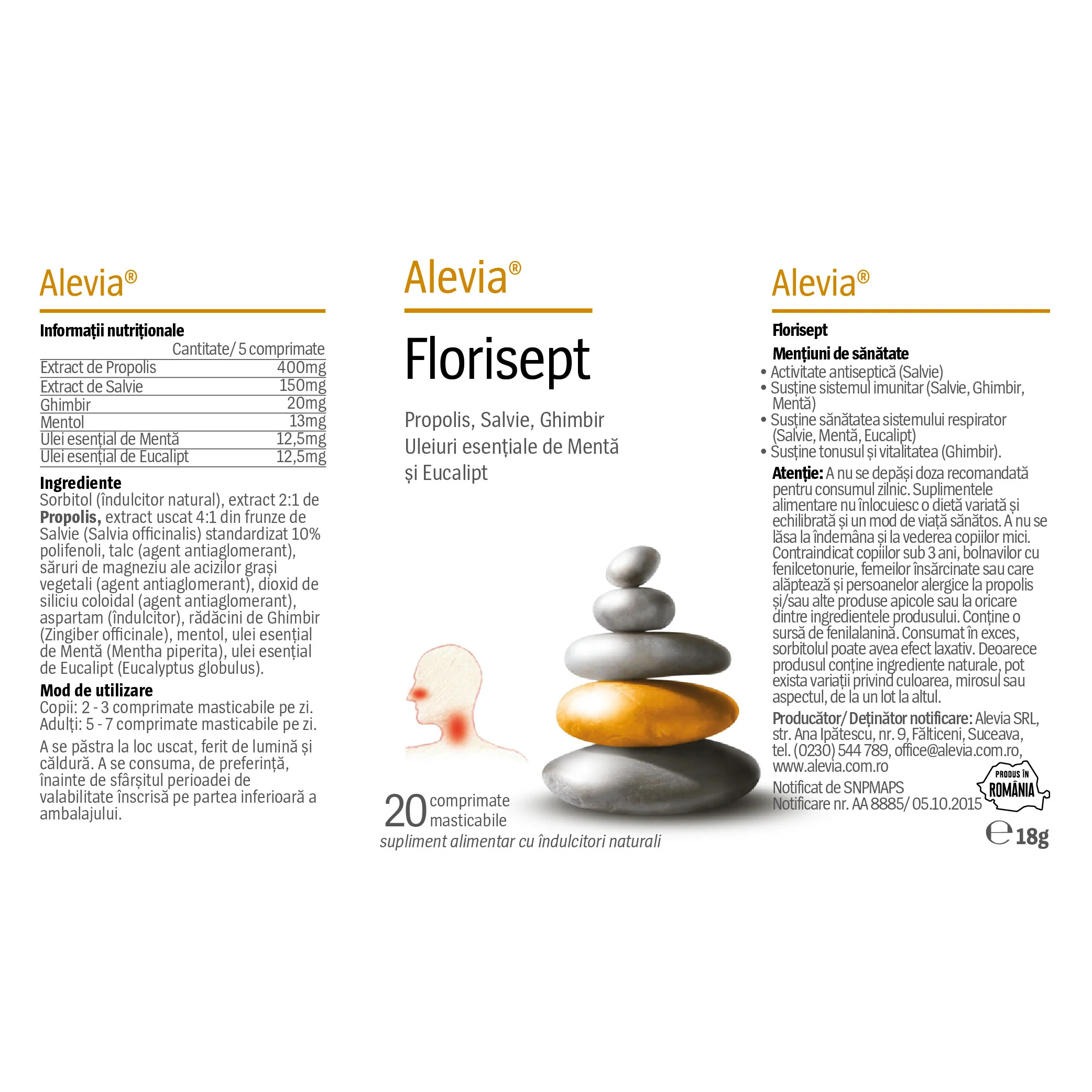 Florisept, 20 comprimate masticabile, Alevia