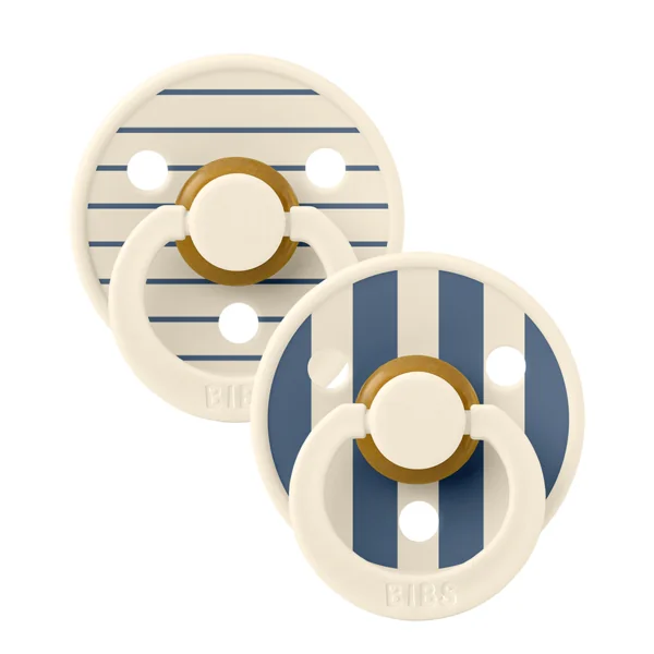 Set 2 suzete tetina rotunda din latex 0 luni+ Colour Studio Collection Stripe Ivory/Steel Blue, 1 bucata, Bibs