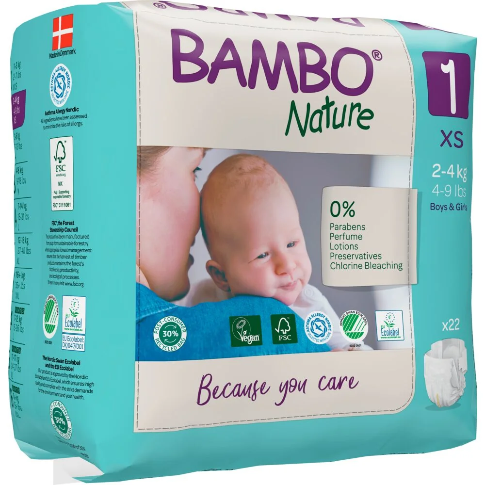 Scutece Ecolabel Nr. 1 pentru 2-4 kg, 22 bucati, Bambo Nature