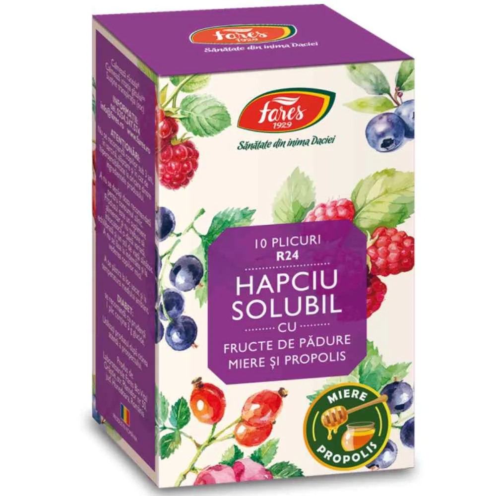 Hapciu solubil cu fructe de padure, 10 plicuri, Fares