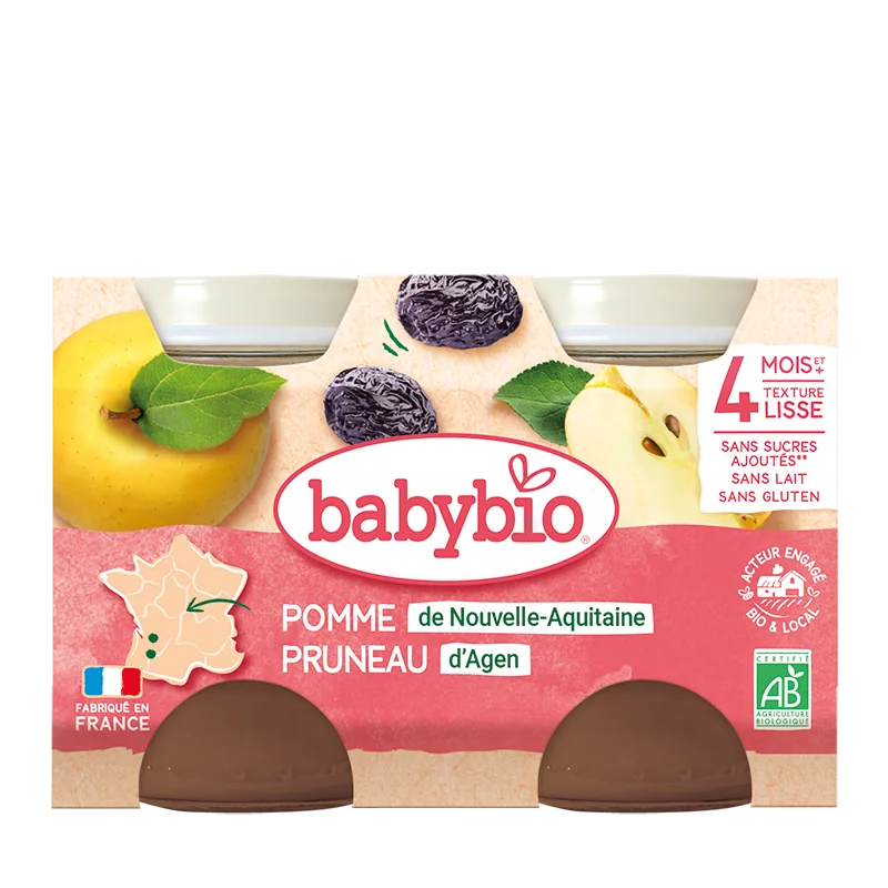 Piure de mere si prune uscate, 2 x 130g, BabyBio