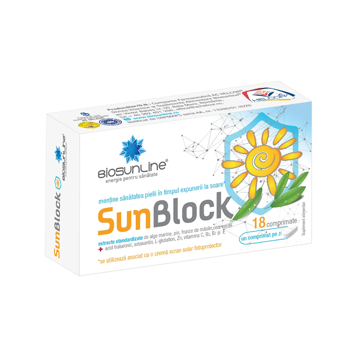 Sun Block, 18 comprimate, BioSunLine
