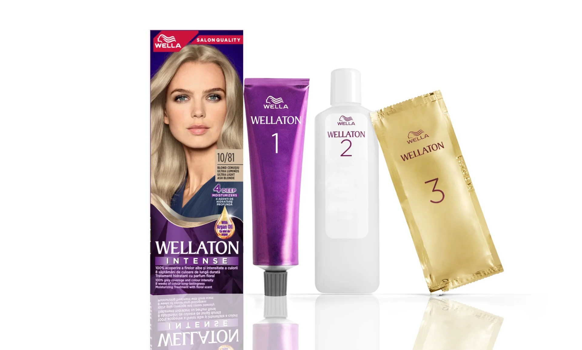 Vopsea de par permanenta Blond Cenusiu 10.81 Wellaton, 110ml, Wella