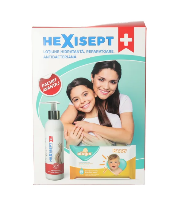 Lotiune hidratanta reparatoare antibacteriana Hexisept 250ml + Servetele cadou, Fiterman Pharma