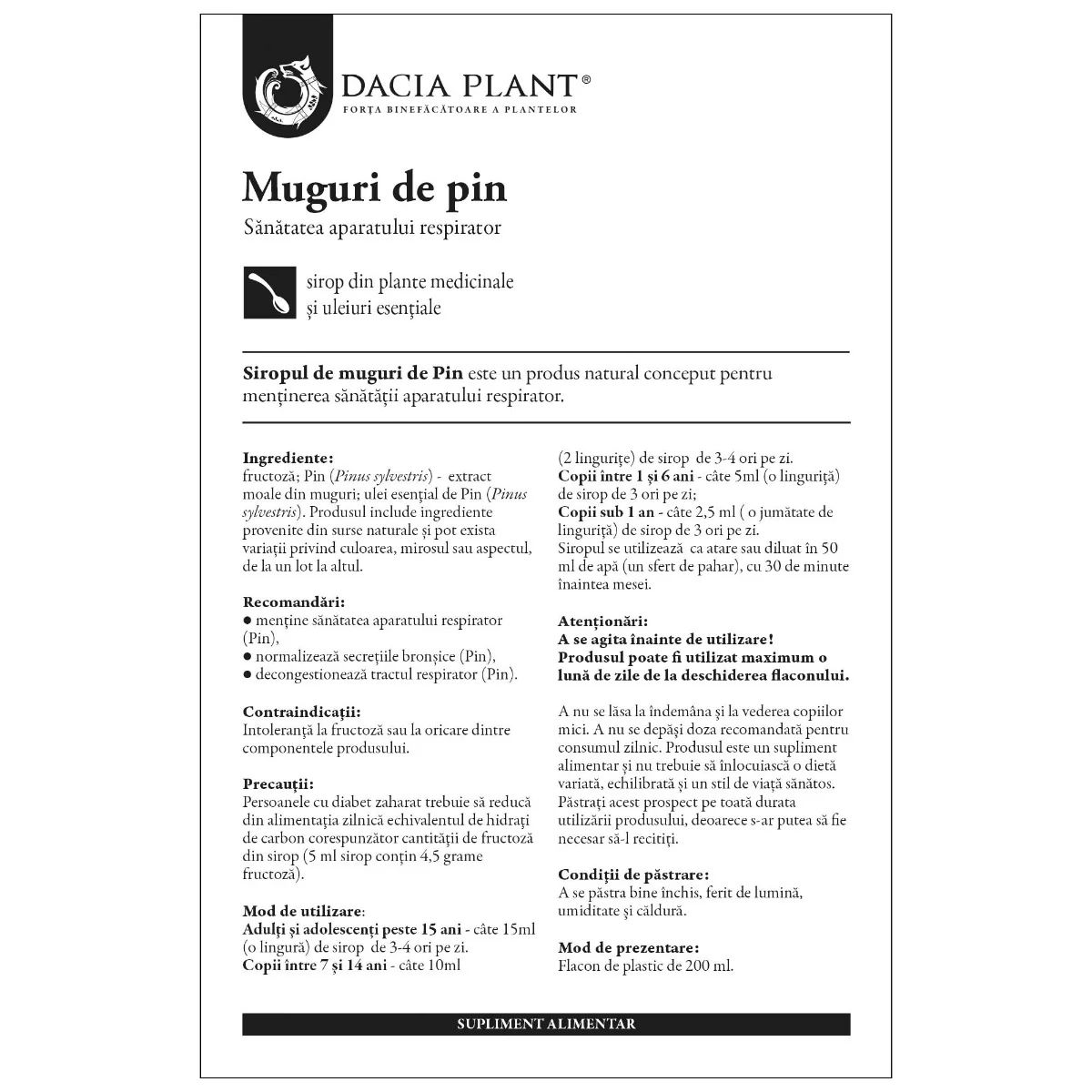 Sirop Muguri de Pin, 200 ml, Dacia Plant