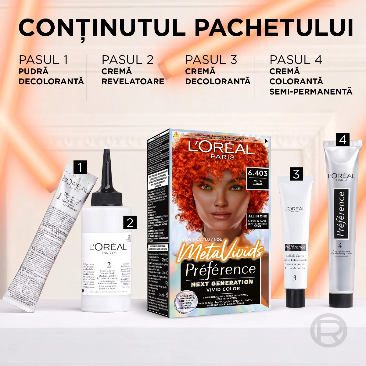 Vopsea de par semi-permanenta Preference MetaVivids 6.403 Meta Coral, 154ml, L'Oreal Paris