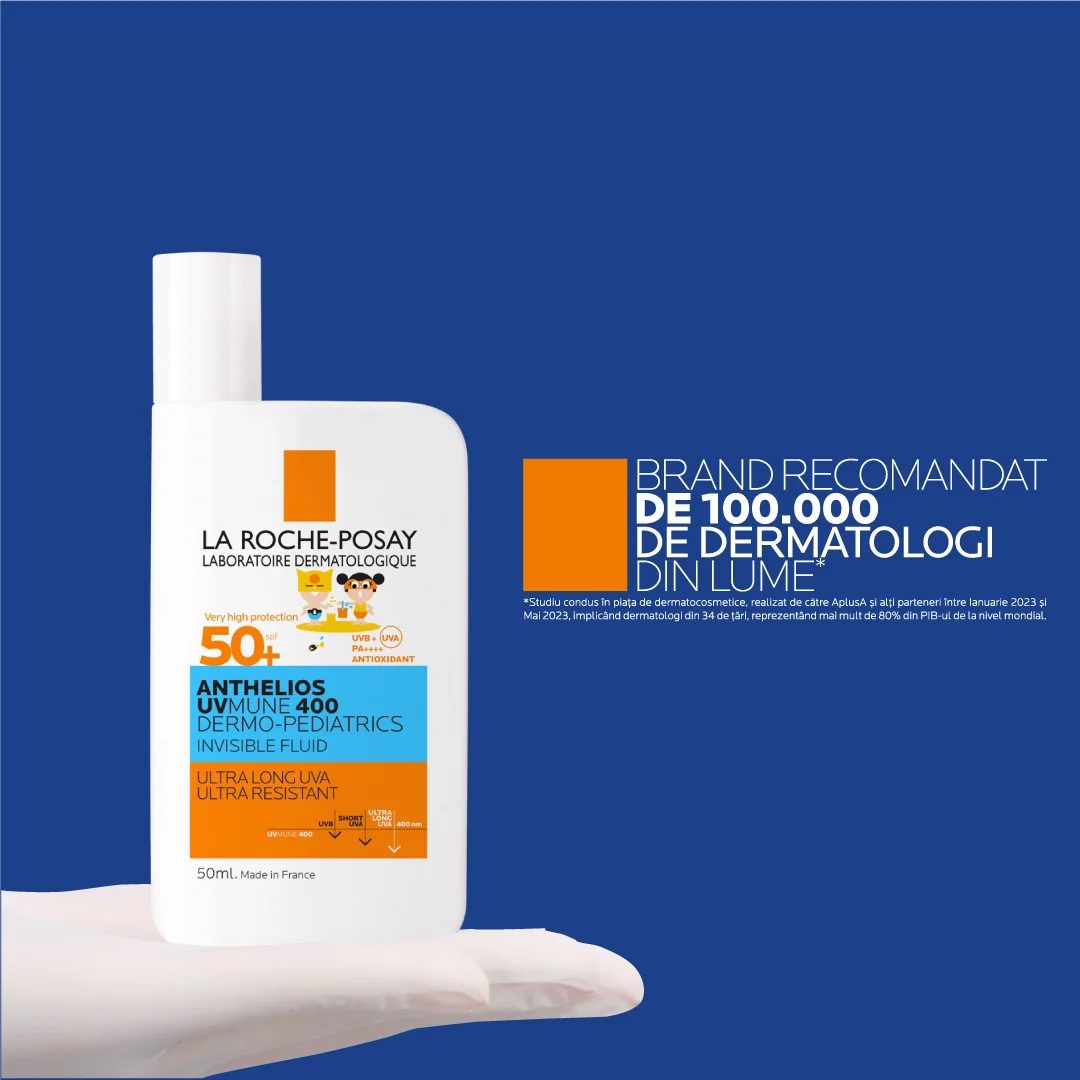 Fluid invizibil cu protectie solara potrivit pentru pielea copiilor SPF50+ Anthelios UVMUNE 400 , 50ml, La Roche-Posay