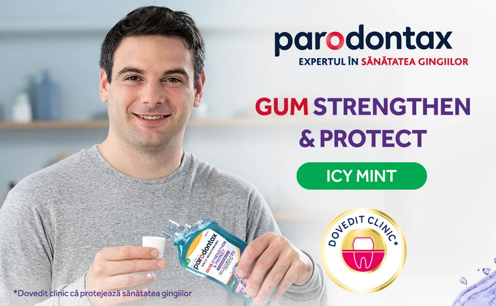 Apa de gura Parodontax Gum Strengthen & Protect cu aroma Icy Mint Apa de gura Parodontax Gum Strengthen & Protect cu aroma Icy Mint