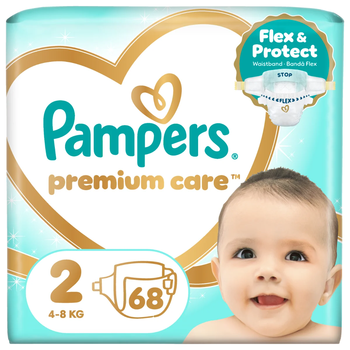 Scutece Premium Care 4-8kg Marimea 2, 68 bucati, Pampers