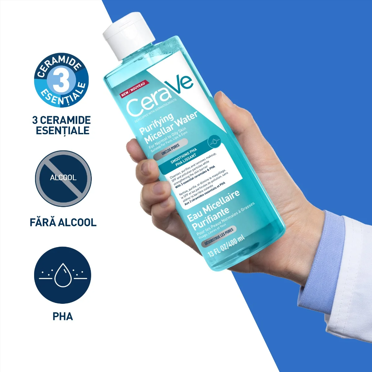 Apa micelara purifianta pentru ten normal si gras, 400ml, CeraVe