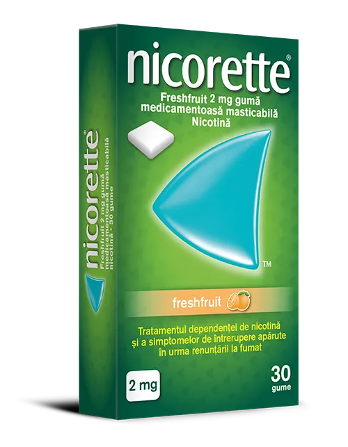 Nicorette® Freshfruit 2mg guma medicamentoasa masticabila, 30 bucati, Johnson&Johnson 