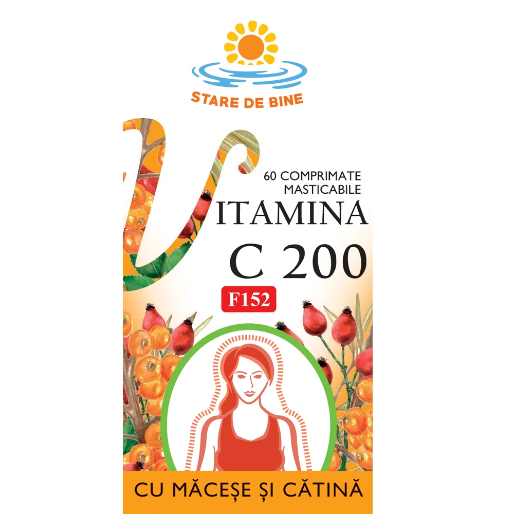 Vitamina C 200mg cu macese si catina, 60 comprimate, Fares