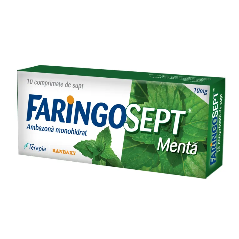 Faringosept cu aroma de menta, 10 mg, 10 comprimate, Terapia