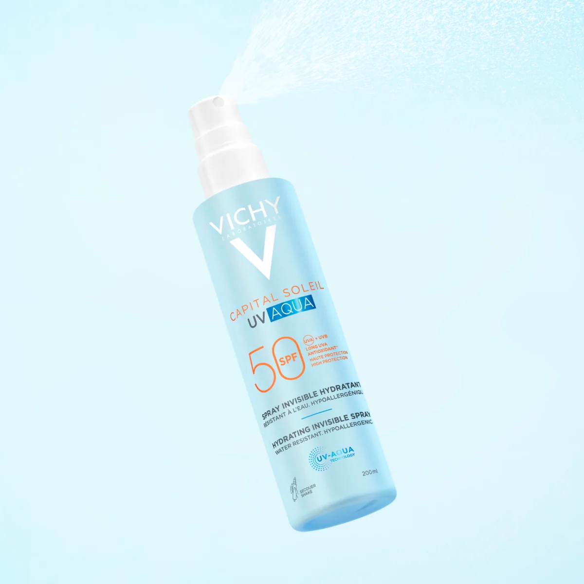 Spray hidratant pentru fata si corp SPF50 Capital Soleil UV AQUA, 200ml, Vichy