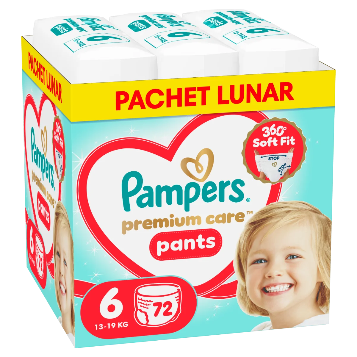 Scutece-chilotel Premium Care Pants XXL Box Marimea 6 pentru 13-19 kg, 72 bucati, Pampers