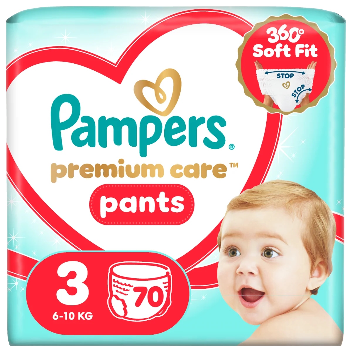 Scutece chilotel Premium Care Pants Mega Box Marimea 3 6-11 kg, 70 bucati, Pampers