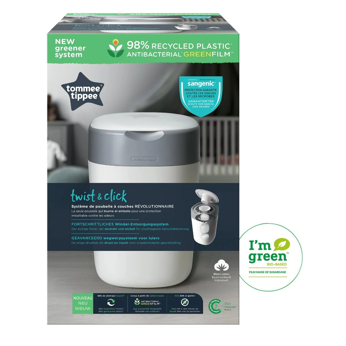 Cos pentru scutece Sangenic Twist&Click alb/gri, 1 bucata, Tommee Tippee