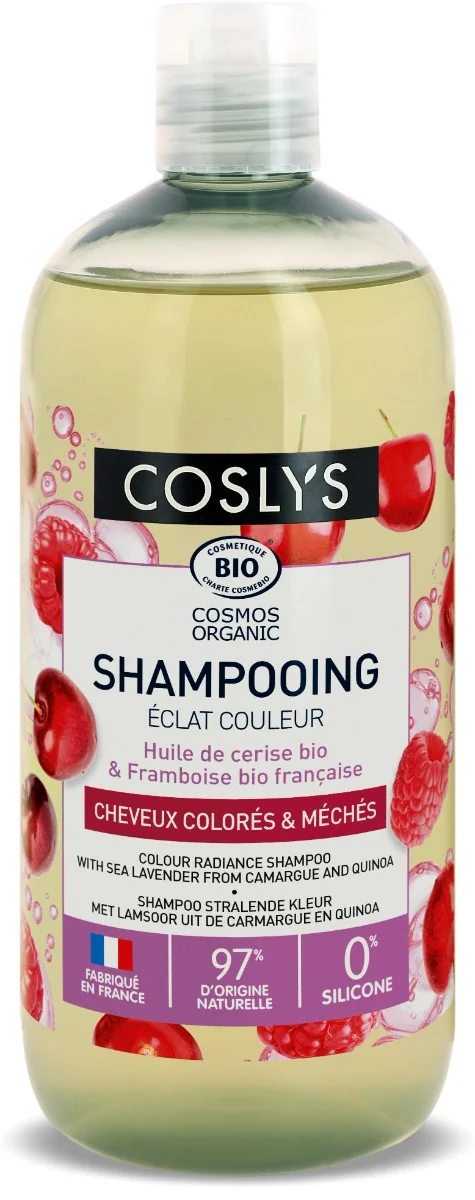 Sampon bio pentru ingrijire par vopsit cu Ulei de Cirese si Otet de Zmeura, 500ml, Coslys