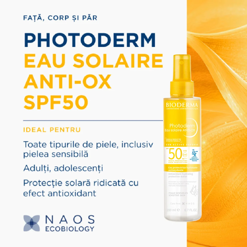 Apa de protectie solara antioxidanta SPF50 Photoderm Anti-OX, 200ml, Bioderma